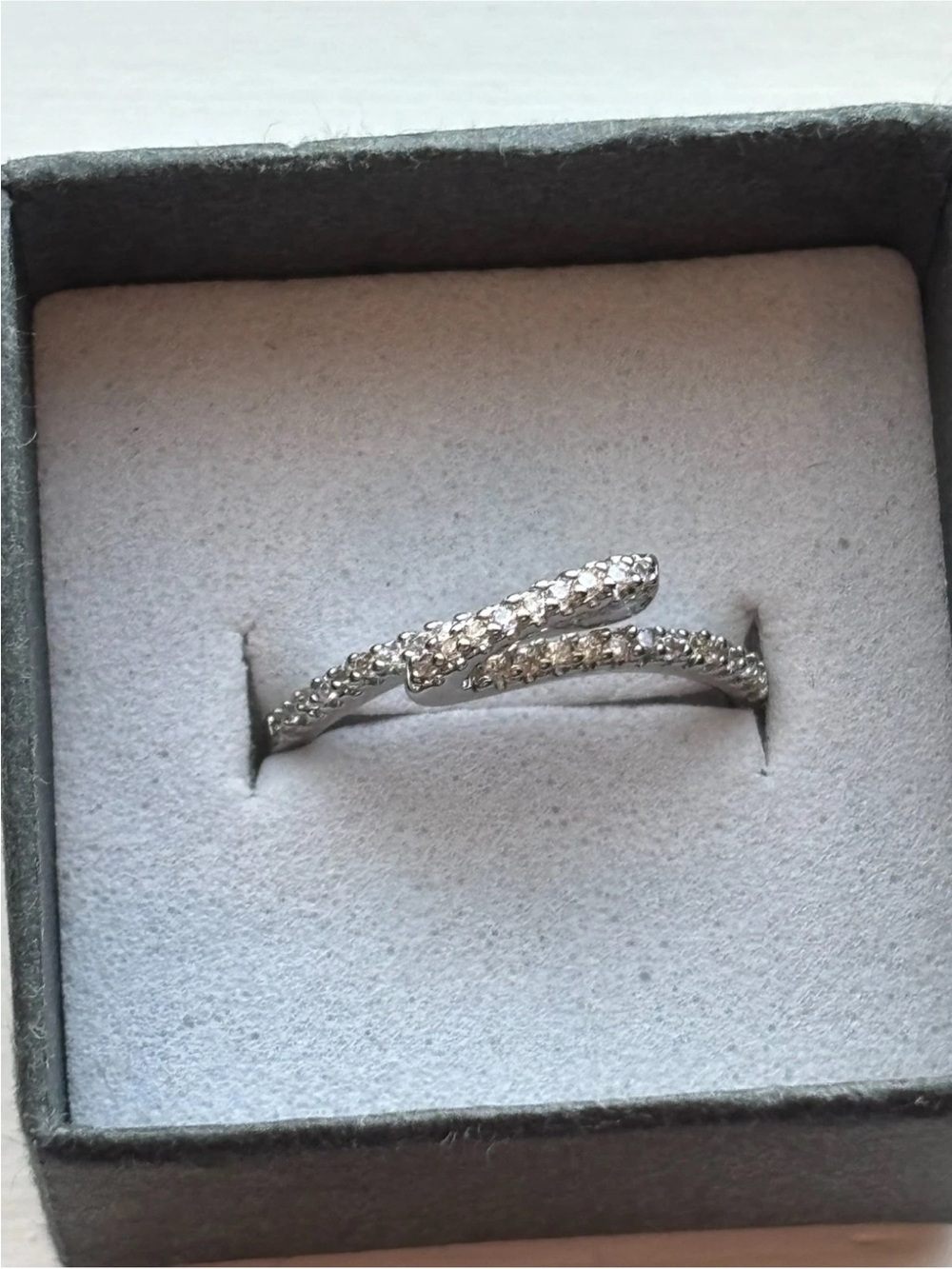 White Gold Plated Pave Wrap Ring Size 6 CZ Criss Cross Minimalist Stack Ring